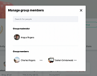 The 'Remove member' box for 'manage group members' is hidden behind the main pop-up